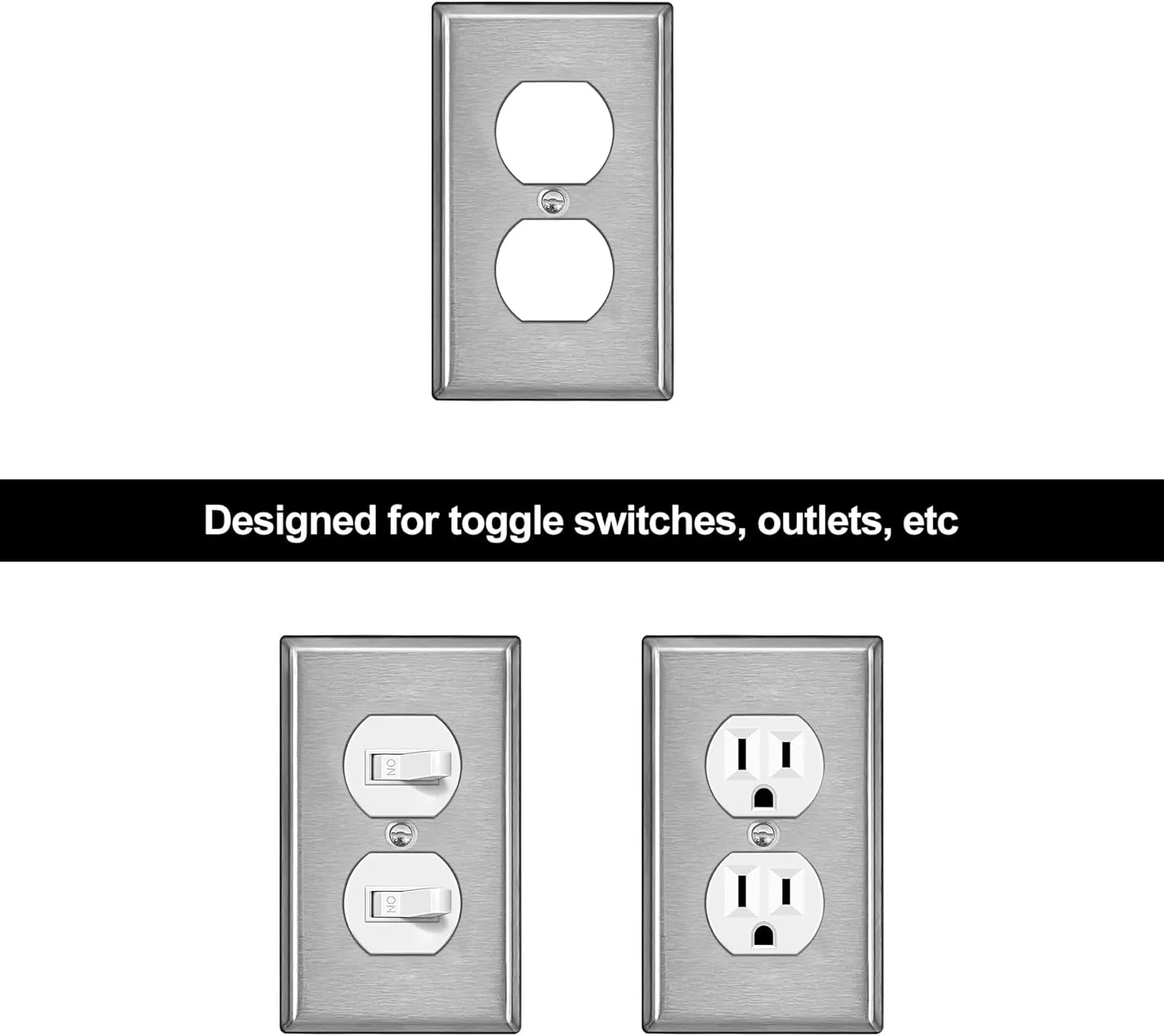 BESTTEN 10 Pack Duplex Receptacle Metal Wall Plate with Protective Film, 1 Gang Standard Industrial Stainless Steel Outlet Cover, Durable Corrosion Resistant, Brushed Finish, Silver