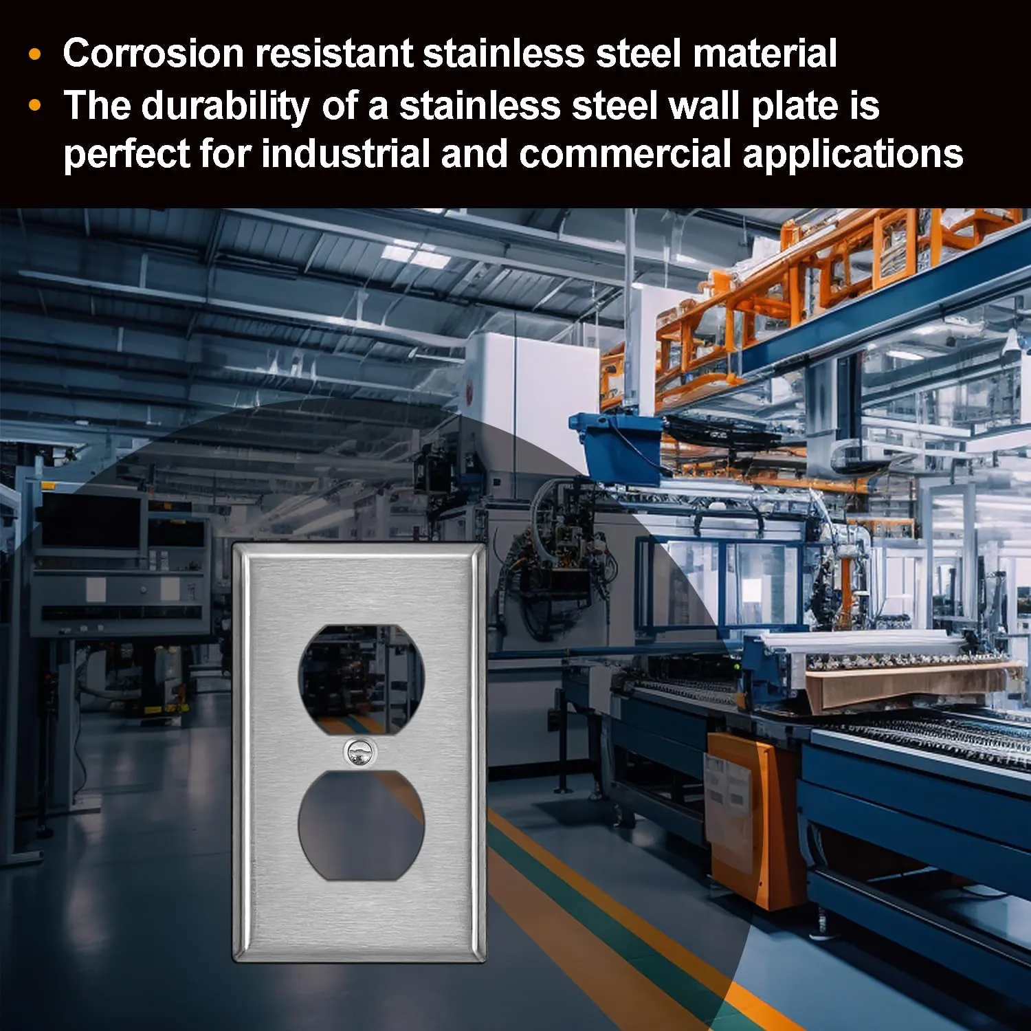 BESTTEN 10 Pack Duplex Receptacle Metal Wall Plate with Protective Film, 1 Gang Standard Industrial Stainless Steel Outlet Cover, Durable Corrosion Resistant, Brushed Finish, Silver