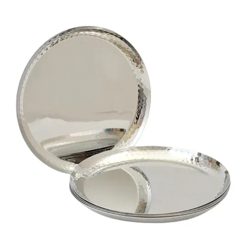 Big Size Stainless Steel Round Plate or Platter, 13.75" (35 cm), Border Hammered Finish