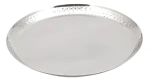Big Size Stainless Steel Round Plate or Platter, 13.75" (35 cm), Border Hammered Finish