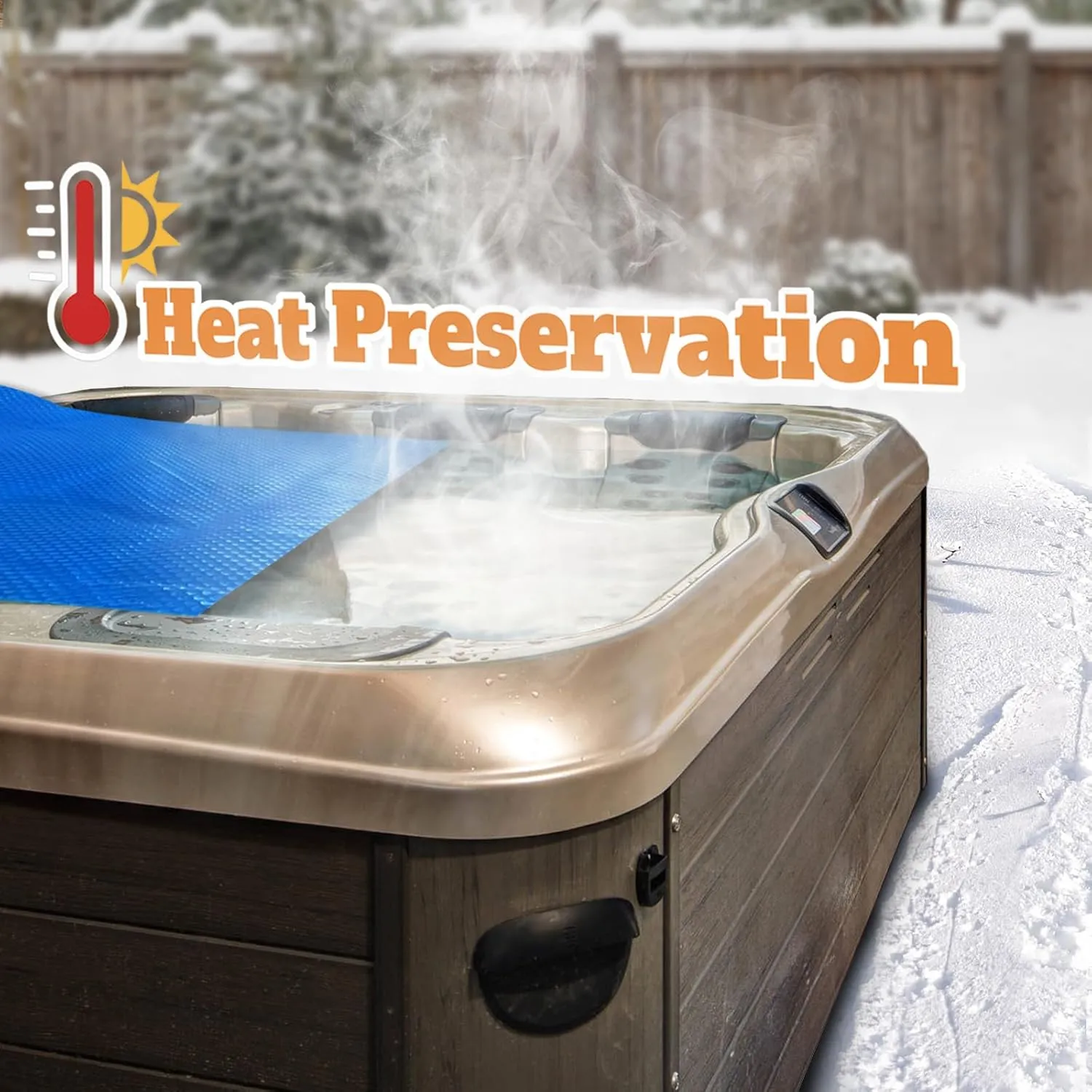 BigXwell Spa and Hot Tub Solar Pool Cover, 12Mil 6x6 Foot Rectangle Thermal Blanket for Outdoor Hot Tubs, 1200Series (6X6 FT)