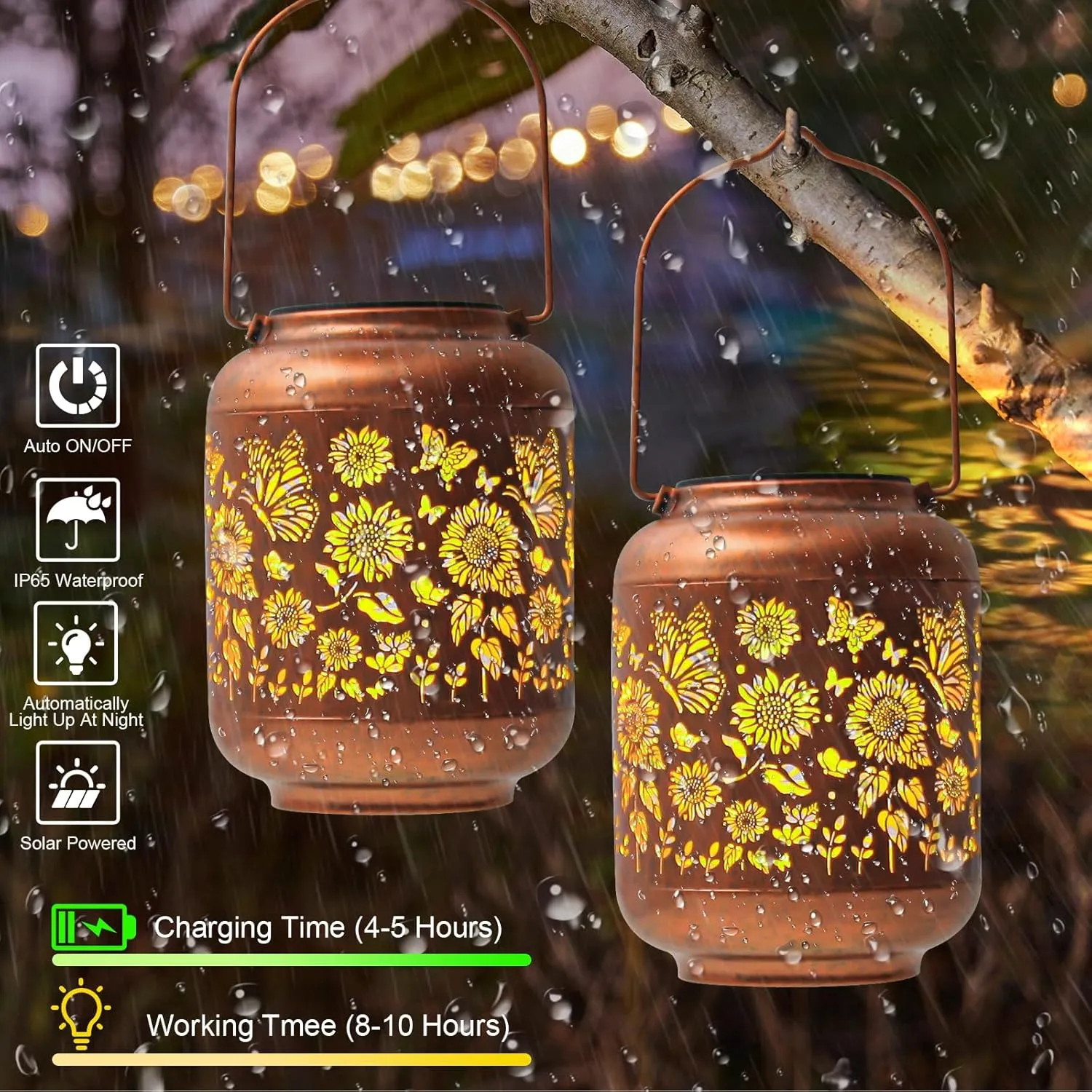 Birthday Gifts for Women Grandma Mothers Day Gifts for Mom Solar Lanterns Outdoor Waterproof Butterfly Garden Decor Hanging Metal Lights Outside for Yard,Patio,Backyard,Porch