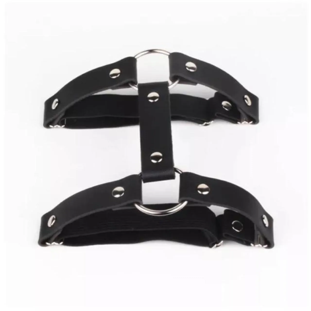 Black Gothic Faux Leather Double Band Leg Garter