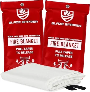 Blaze Barrier Fire Blankets 40x40 Inch - Emergency Fire Suppression Blanket for Home, Kitchen, and Outdoor Use - Fireproof Fiberglass Safety Blankets for Cooking Fires, BBQ, and More (2)