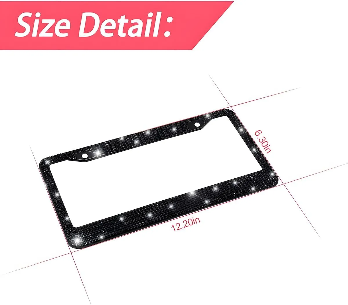 Bling 2PCS Car License Plate Frame, Handcrafted Crystal Stainless Steel License Plate Frame, Sparkly, Durable, Universal Fit, Car Accessories for Girls, Women (Black)