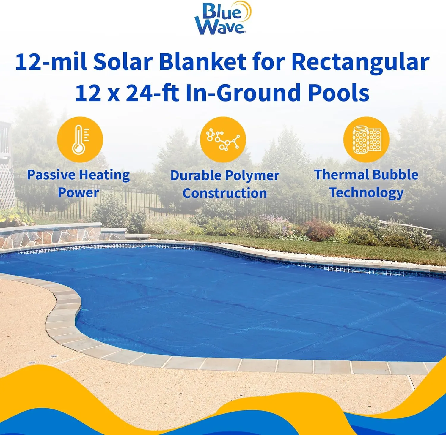 Blue Wave NS405 12-mil Solar Blanket for Rectangular In-Ground Pools, 12-ft x 24-ft, Blue