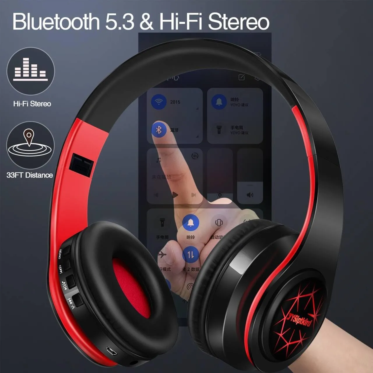 Bluetooth Headphones, Chat- Comfortable Over Ear Stereo Headphones,7 Breathing Led Lights up, Wireless Headset for Adult Teen Kid for Phone/Samsung/Pad/PC/Android/Laptop/TV (Red)