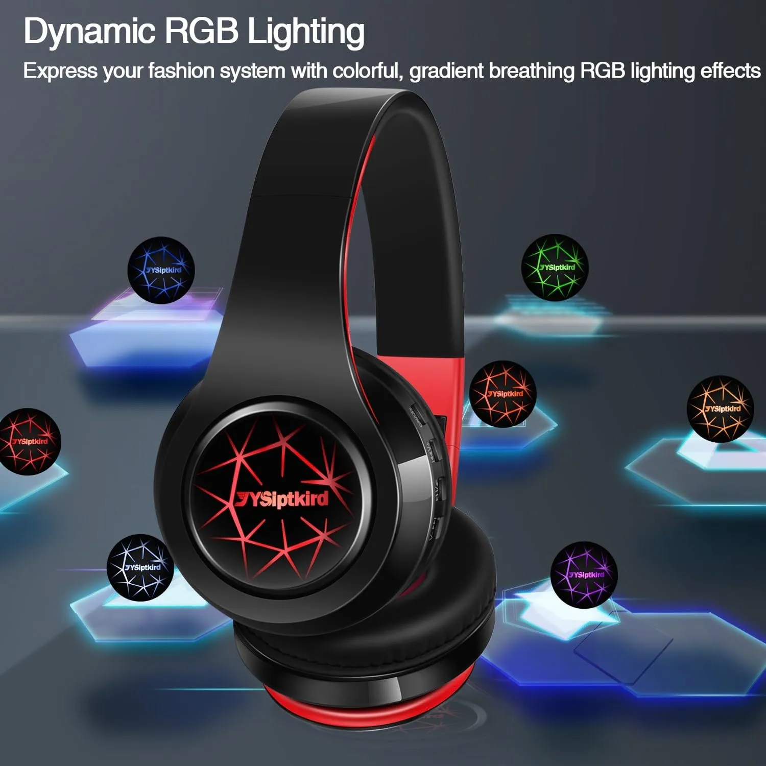 Bluetooth Headphones, Chat- Comfortable Over Ear Stereo Headphones,7 Breathing Led Lights up, Wireless Headset for Adult Teen Kid for Phone/Samsung/Pad/PC/Android/Laptop/TV (Red)