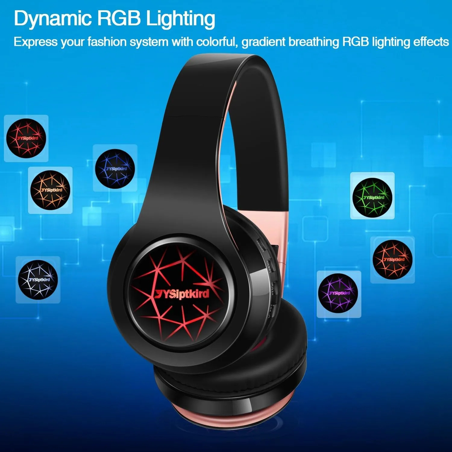 Bluetooth Headphones, Chat- Comfortable Over Ear Stereo Headphones,7 Breathing Led Lights up, Wireless Headset for Adult Teen Kid for Phone/Samsung/Pad/PC/Android/Laptop/TV (Rosegold)