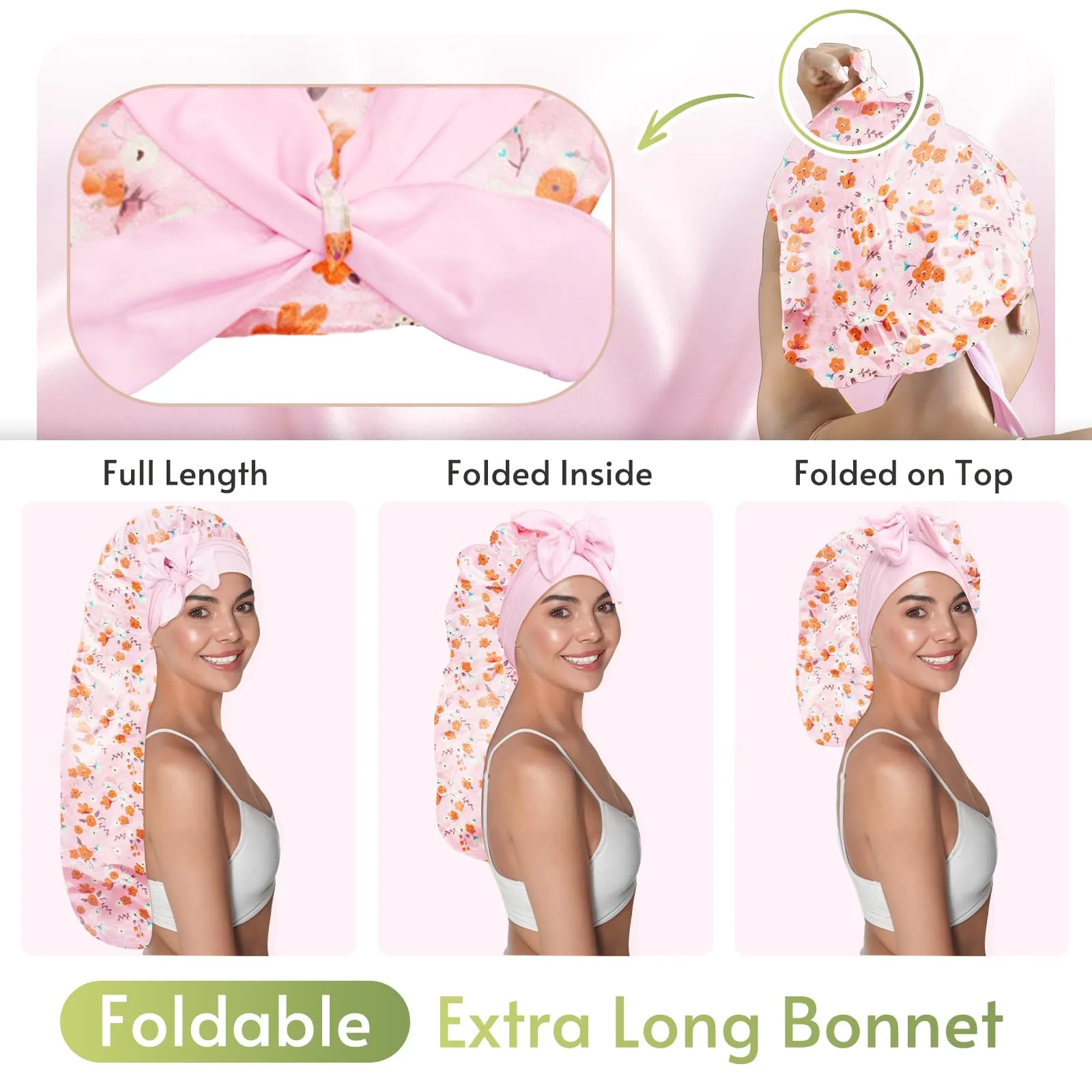 BONNET QUEEN Braid Bonnet Silk Bonnet Extra Long Bonnet for Braids Black Pink Floral