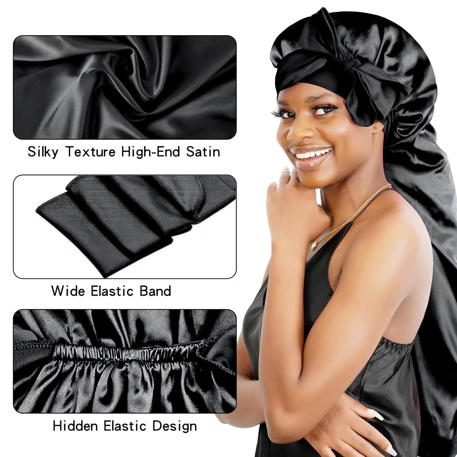 BONNET QUEEN Braid Bonnet Silk Bonnet Extra Long Bonnet for Braids Black Pink Floral