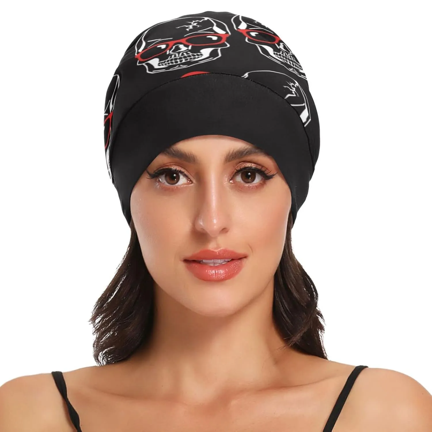 Bonnet Sleep Hair Wrap Cover for Sleeping - Satin Lined Head Wrap, Nurse Cap, Night Slouchy Beanie for Men Women - Skull Red Heart