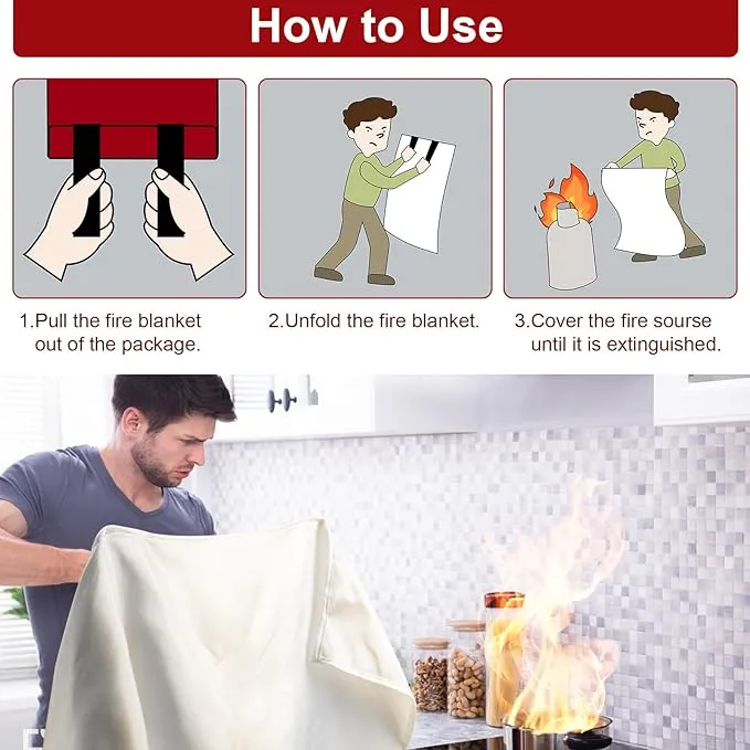 BOOMIBOO Emergency Fire Blanket for Home and Kitchen, 1 Pack, High Heat Resistant Fire Suppression Blanket, Fiberglass Flame Retardant Safety Blankets for Camping Warehouse (39.4" x 39.4")