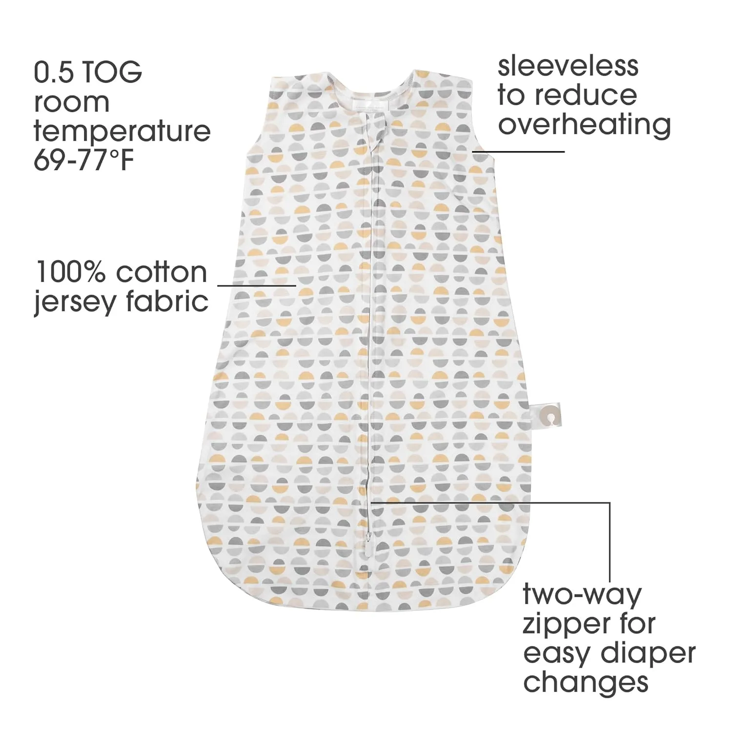 Boppy Baby Sleep Sack 12-18 Months, Wearable Blanket 0.5 TOG, 100% Cotton, 2-Way Zipper for Easy Diaper Changes, Baby Sleeping Bag & Machine Washable, Gray Gold Truffle