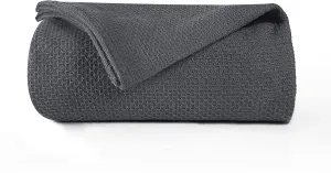 BOUTIQUO 100% Cotton Bed Blanket, Breathable Thermal Twin Size, Soft Honeycomb Waffle Blanket 60"x90", Perfect for Layering Any Bed for All Season, Charcoal Grey