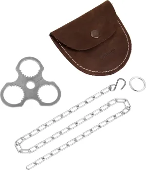 BPS Knives Camping Tripod Board with Leather Case - Turn Branches into Campfire Tripod - Campfire Support Plate with Adjustable Chain for Hanging Cookware - Outdoor Cooking
