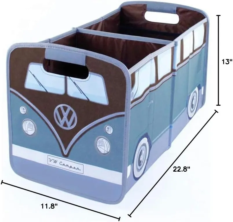 BRISA VW Collection - Volkswagen Foldable Storage Trunk Box Bag for Grocery Shopping in VW T1 Bus Campervan Shape (Classic Bus/Petrol & Brown)