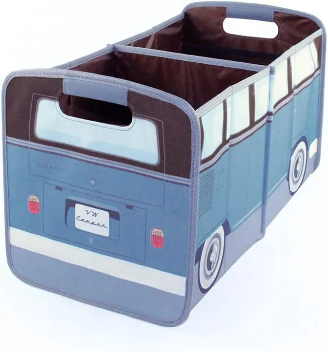 BRISA VW Collection - Volkswagen Foldable Storage Trunk Box Bag for Grocery Shopping in VW T1 Bus Campervan Shape (Classic Bus/Petrol & Brown)