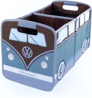 BRISA VW Collection - Volkswagen Foldable Storage Trunk Box Bag for Grocery Shopping in VW T1 Bus Campervan Shape (Classic Bus/Petrol & Brown)