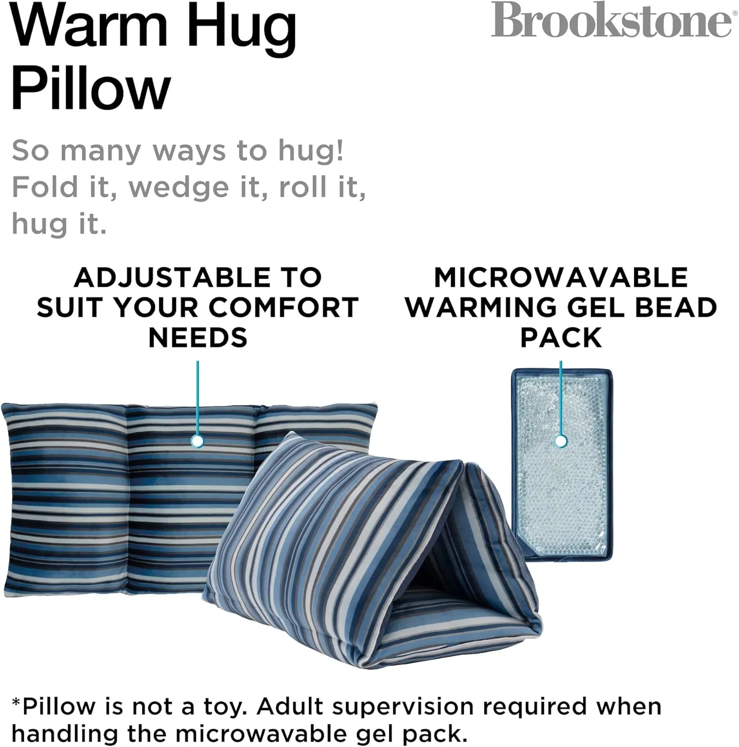 Brookstone HUG'ZZZ Soft Pillow - Microwaveable Gel Pack for Warming Sensation, Comfort & Support - Fold, Roll, or Wedge Pillow for Sitting, Napping, or Hugging Ideas
