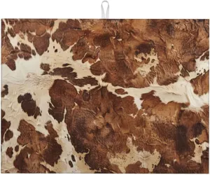Brown Cowhide - Kitchen Drying Mats for Dishes Washable Absorbent Dish Draining Mat Heat Resistant Drying Pad for Countertop 18 x 24 in