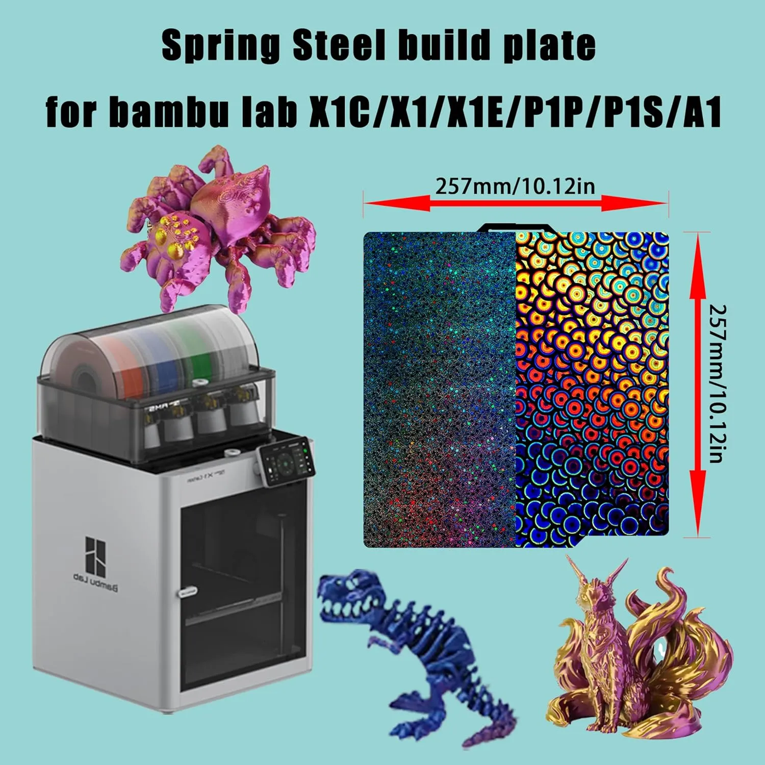 Build Plate for Bambu Lab P1S/X1C/X1/X1E/P1P/A1: TinytreesSmooth PEI H1H Carbon PET PEO PEY Sheet Bed Plate P1S Build Plate for 3D Printing Hobbyist, 257 X 257mm (PEY-Starry   PEK-Kaleidoscope)