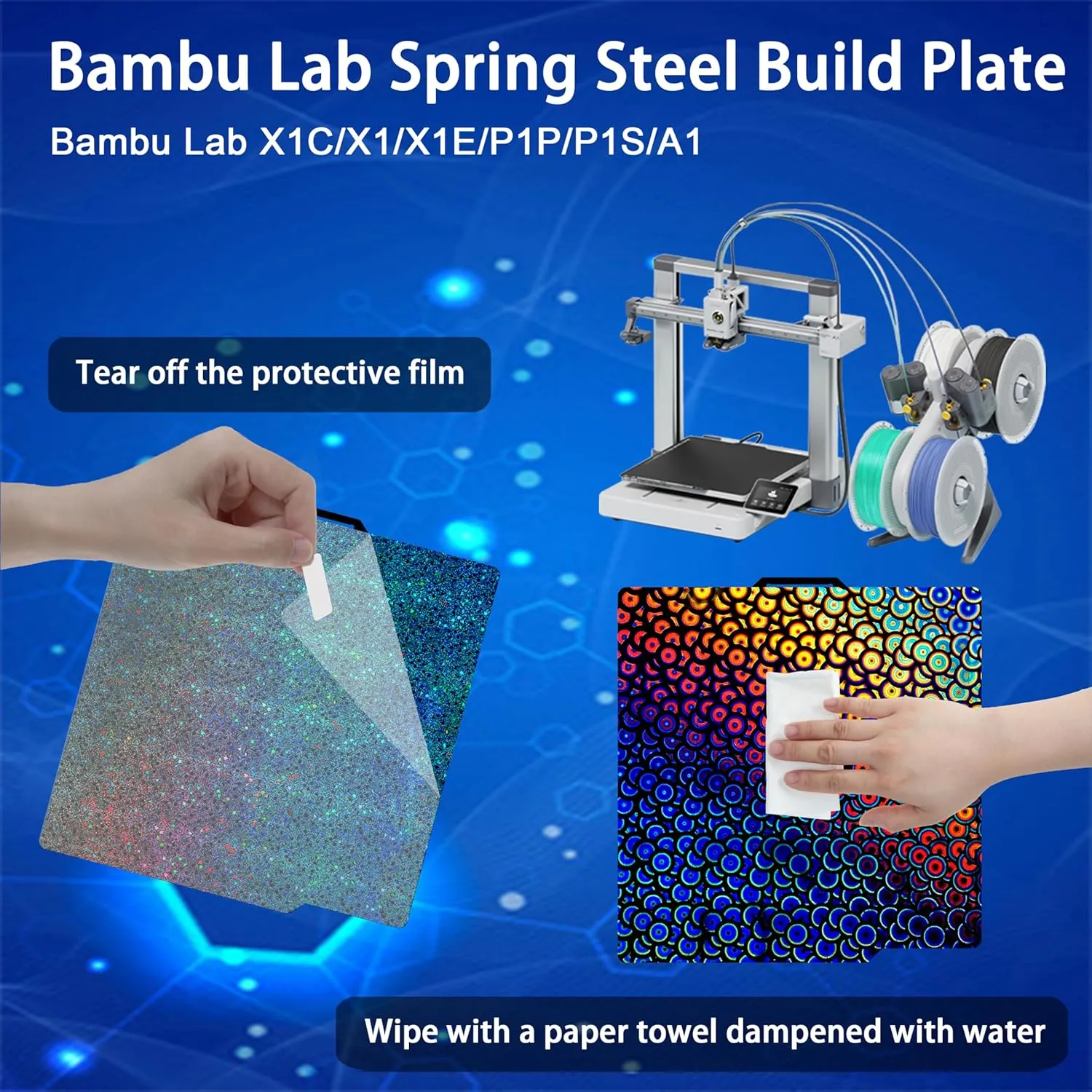 Build Plate for Bambu Lab P1S/X1C/X1/X1E/P1P/A1: TinytreesSmooth PEI H1H Carbon PET PEO PEY Sheet Bed Plate P1S Build Plate for 3D Printing Hobbyist, 257 X 257mm (PEY-Starry   PEK-Kaleidoscope)
