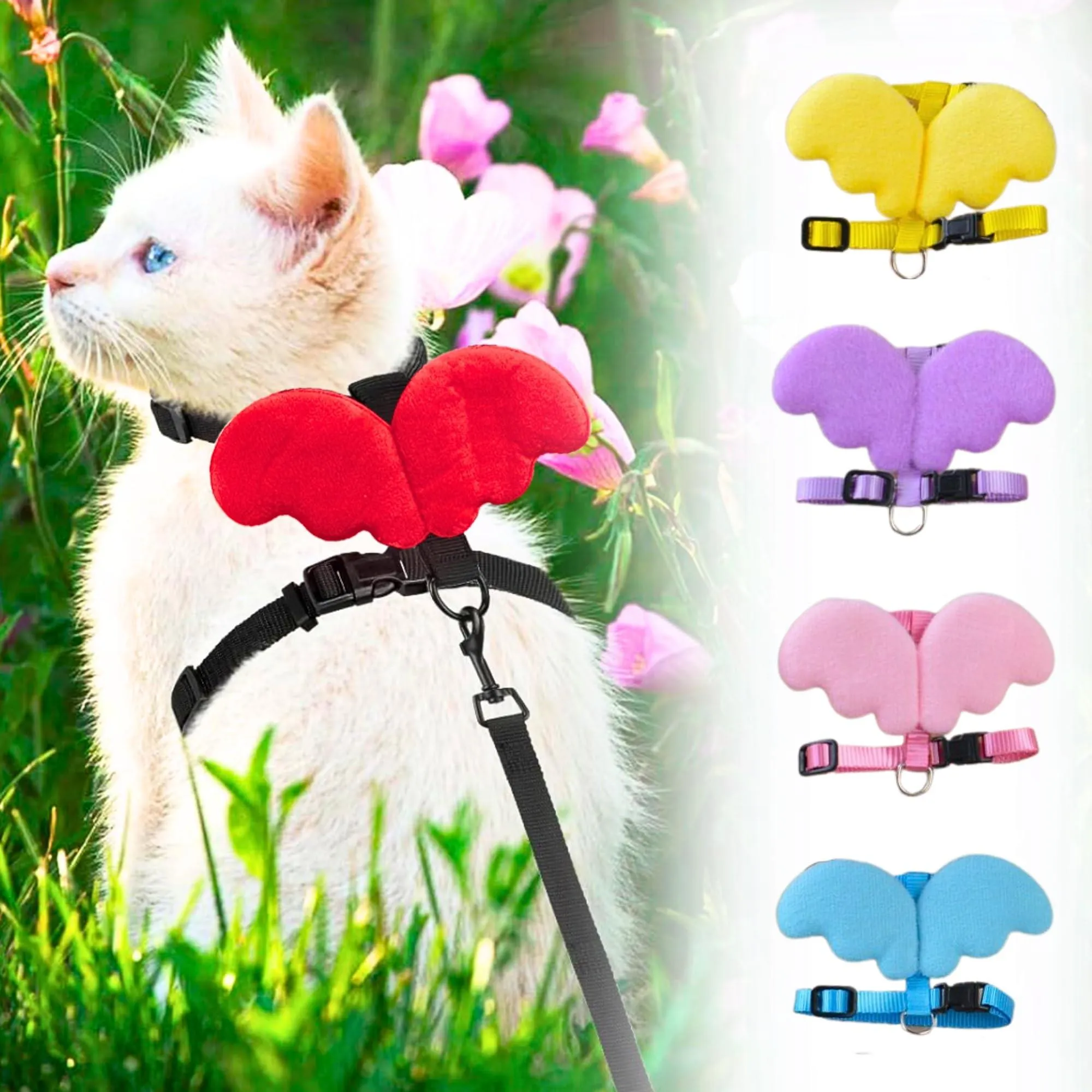 Buraq Cat Angel Wings Harness with Leash Set - for Walking | Escape Proof | Adjustable & Durable | for Cats