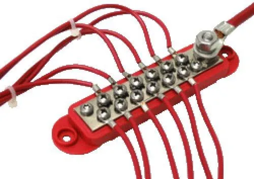 Busbar – 12-Point Power Distribution Block (240A Rating) - #8 Terminal Screws & 1/4" Stud – Pair of Red & Black Bus Bar