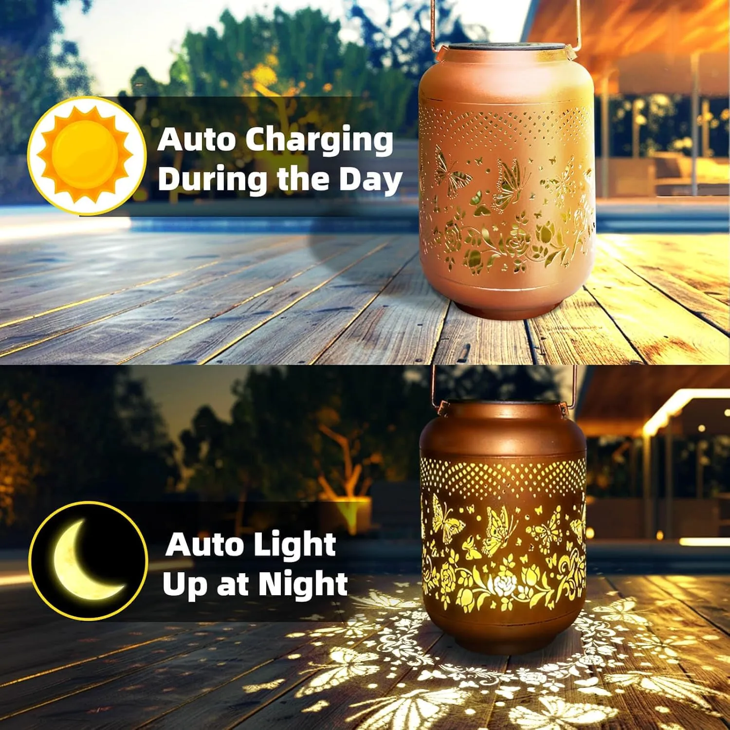 Butterfly Solar Lanterns Outdoor Waterproof, Solar Hanging Lantern for Garden Patio Yard, Gardening Gifts for Women Mother Mom Grandma, LED Decorative Solar Powered Lantern Light for Outside