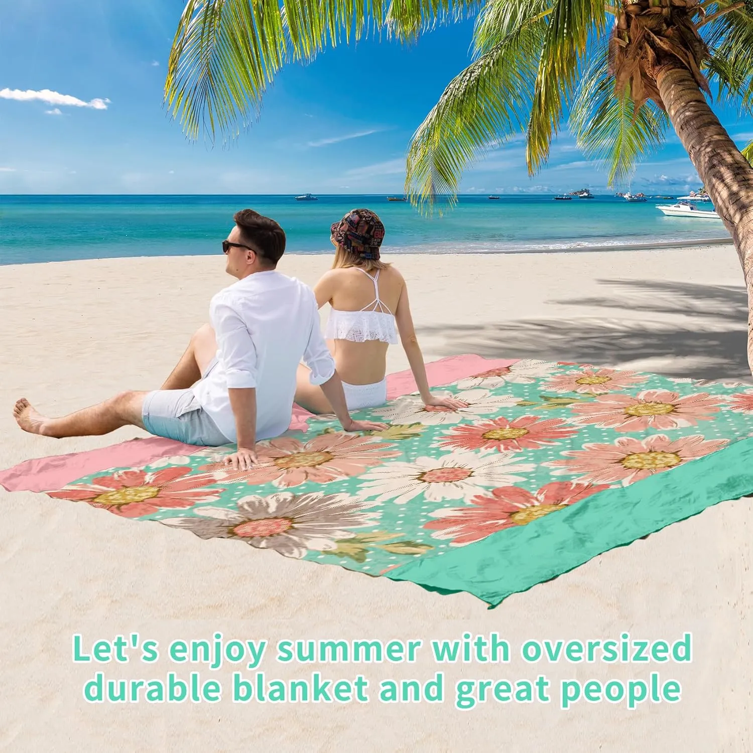 BYDOLL Beach Blanket Waterproof Sandproof 78''×110'' Suits1-7 Adults Compact Lightweight Oversized Sand-Free Blanket Large Picnic Mat for Beach Travel Camping Hiking