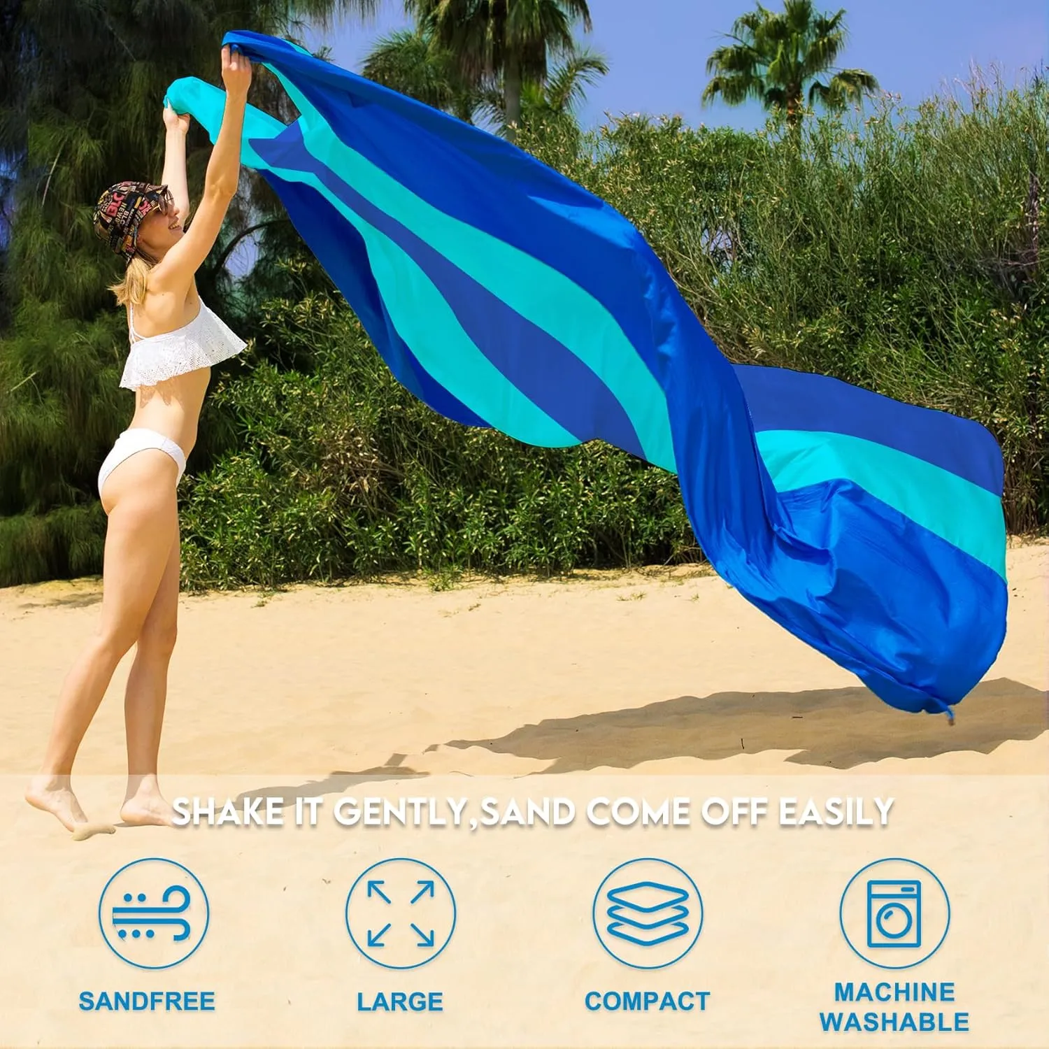 BYDOLL Nylon Beach Blanket Waterproof Sandproof 78''x110'' Suits 1-7 Adults Oversized Sand Free Extra Large Blanket Lightweight Soft Picnic Mat for Beach Essentials