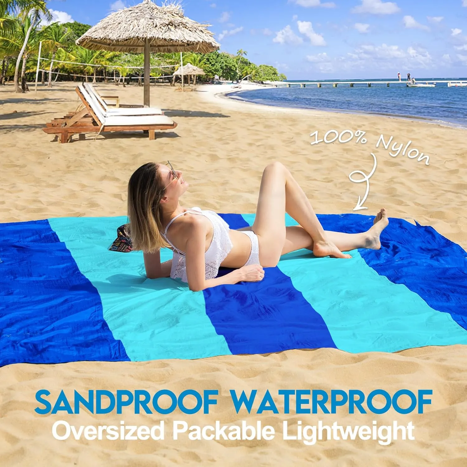 BYDOLL Nylon Beach Blanket Waterproof Sandproof 78''x110'' Suits 1-7 Adults Oversized Sand Free Extra Large Blanket Lightweight Soft Picnic Mat for Beach Essentials