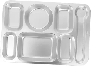 Cabilock 1Pc Stainless Steel Lunch Compartment Plate Section Serving Tray for Camping Picnics and Family Dinners Resistant Wear Resistant Silver Color