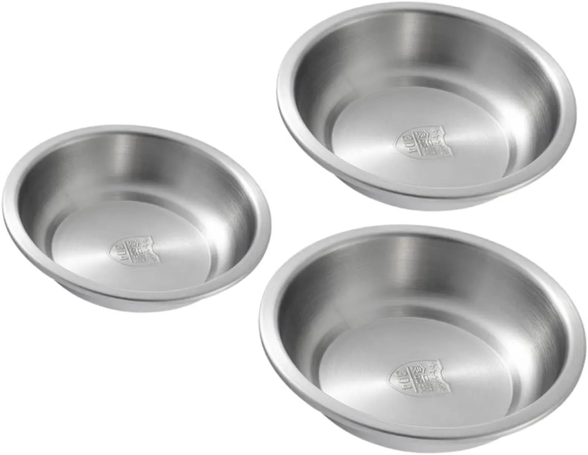 Cabilock Camping Tableware 3-piece Stainless Steel Plate Set Round Roast Meat Tray Easy to Wash for Picnic