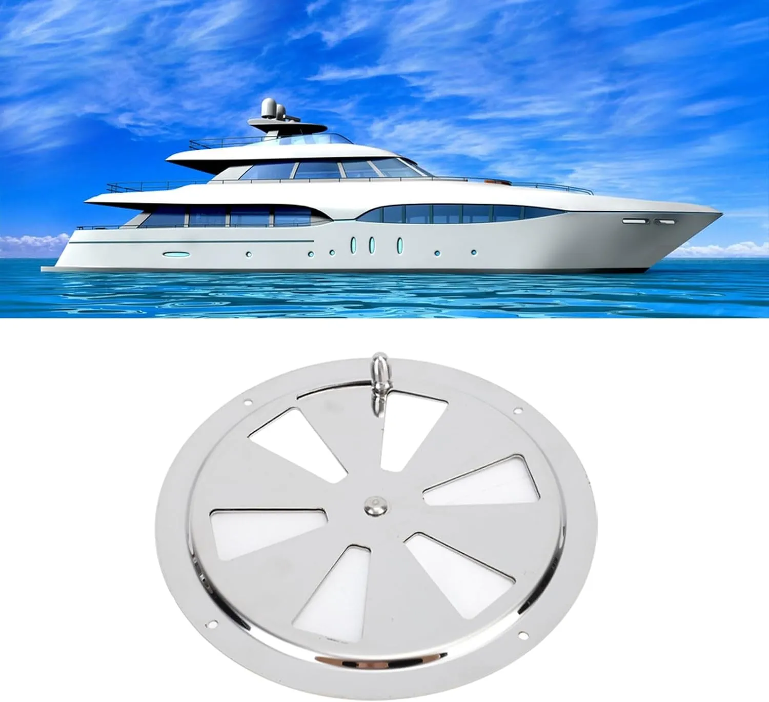 Cabin Ventilation Plate, Marine Grade Stainless Steel Round Louver Vent Cover with Side Knob for Boat Yacht RV, Marine Grade High Strength Easy Grip Stainless Steel Air Vent (6in)