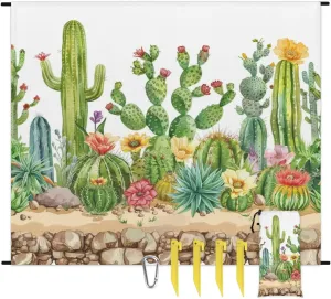 Cactus Floral Beach Blanket, Sandproof Beach Mat, Adults Waterproof Quick Drying Sand Free Mat with 4 x Ground Spikes for Outdoor Travel Camping Hiking, Cactus