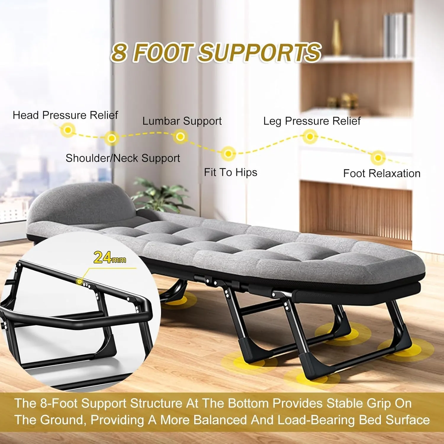 camping Cot with Mattress for Adults, 6 Adjustable Positions, Portable & Foldable Folding Cots for Sleeping with Pillow Heavy Duty Outdoor Bed for Camp, Travel, Beach, Patio, Office, Home Naps