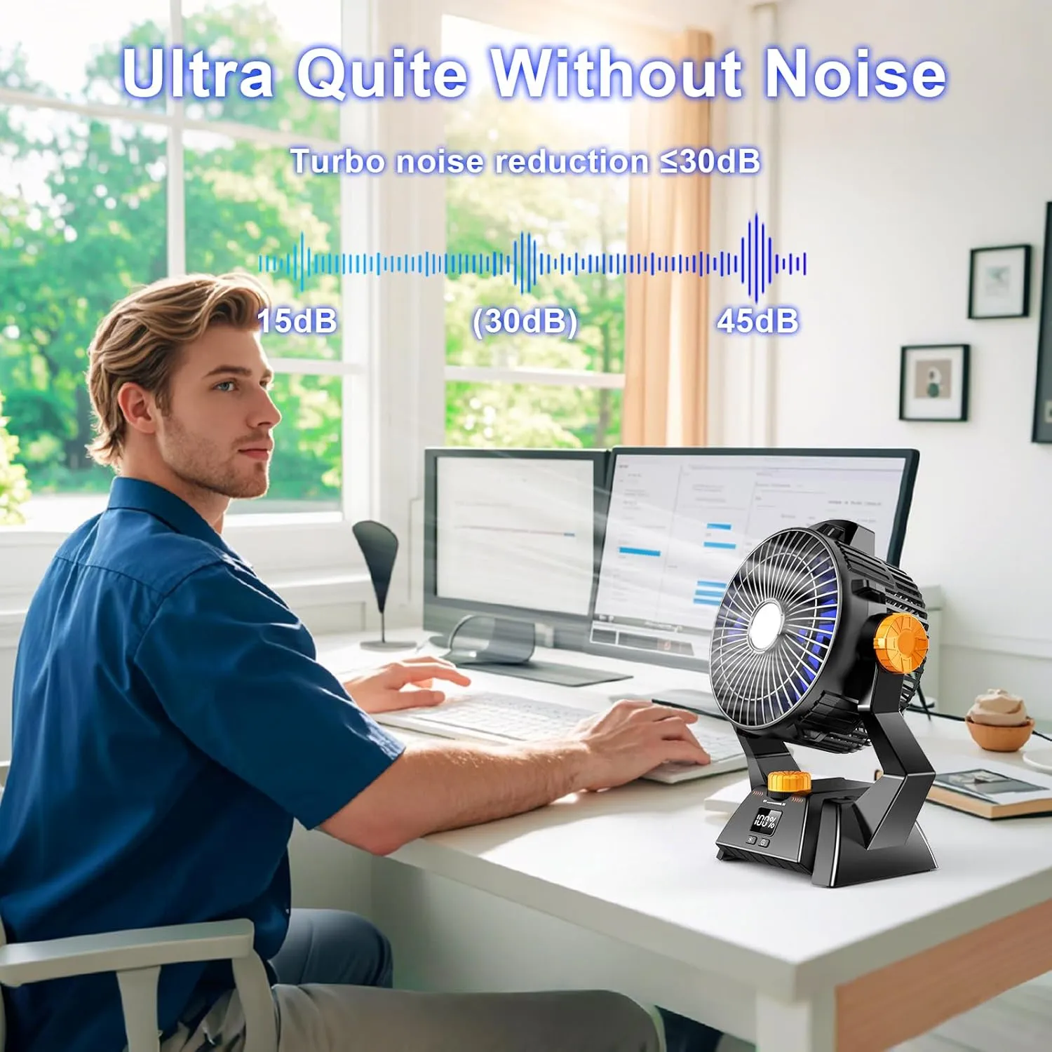 Camping Fan - Rechargeable Portable Battery Powered Camping Fans for Tents, LED Dispaly Samll Table Fan with Light & Timers, Ultra Quiet USB Mini Desk Fan for Fishing Travel Home Office