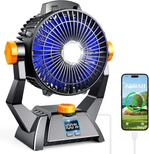 Camping Fan - Rechargeable Portable Battery Powered Camping Fans for Tents, LED Dispaly Samll Table Fan with Light & Timers, Ultra Quiet USB Mini Desk Fan for Fishing Travel Home Office