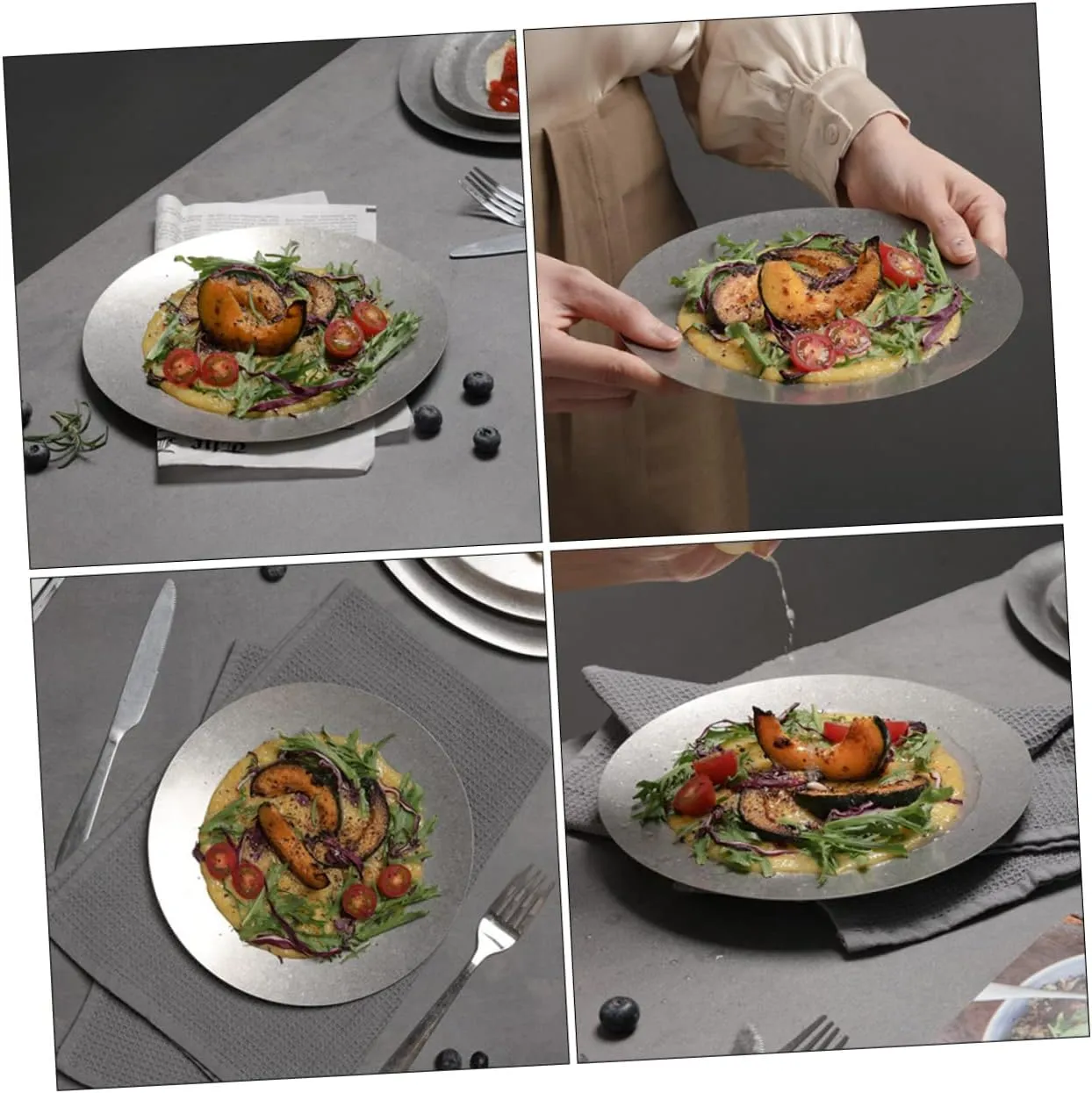 Camping Plate Stainless Steel Food Serving Dinner and Dessert Plate for
