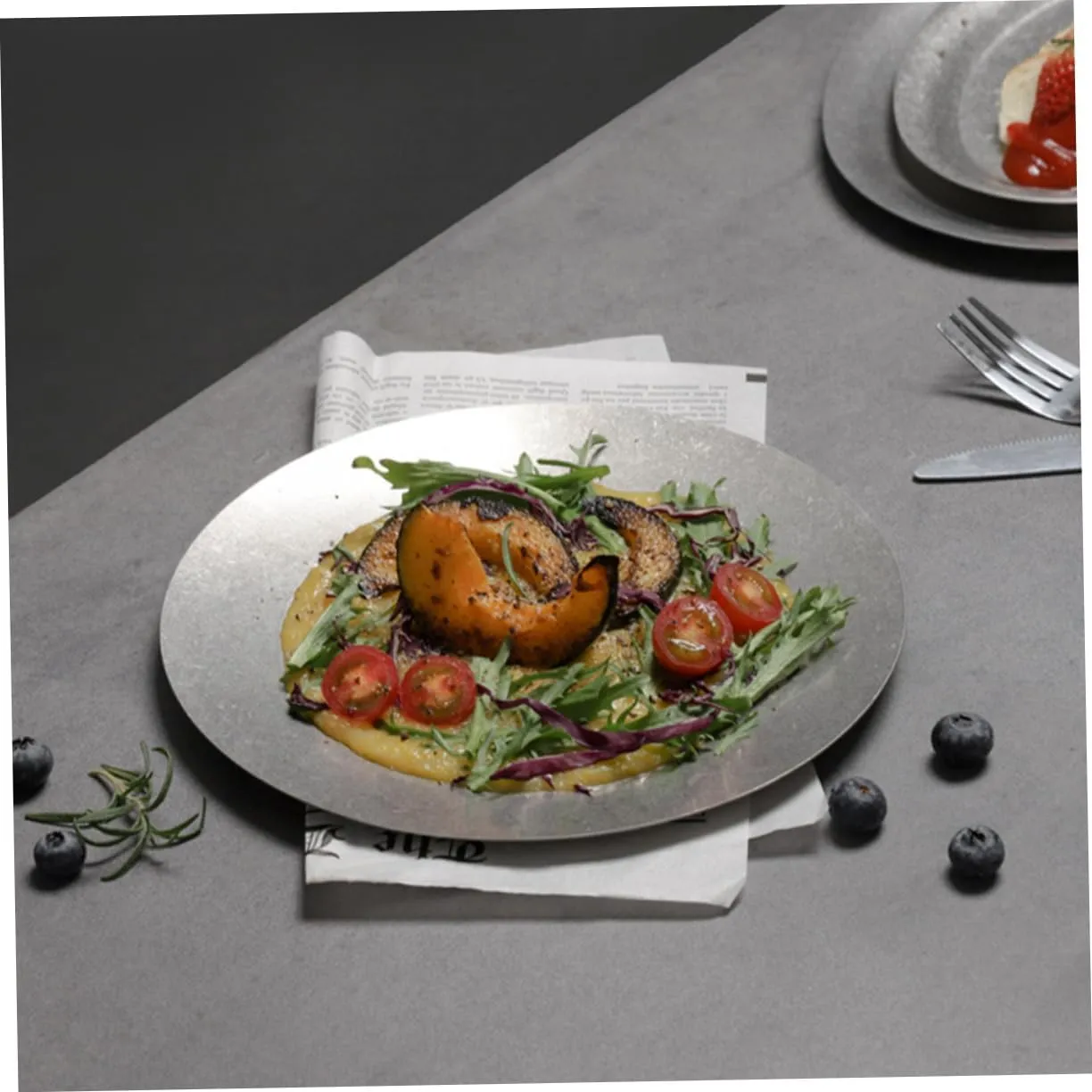 Camping Plate Stainless Steel Food Serving Dinner and Dessert Plate for
