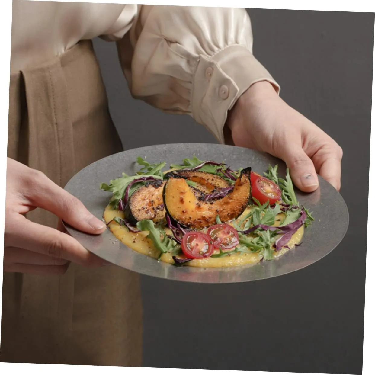 Camping Plate Stainless Steel Food Serving Dinner and Dessert Plate for