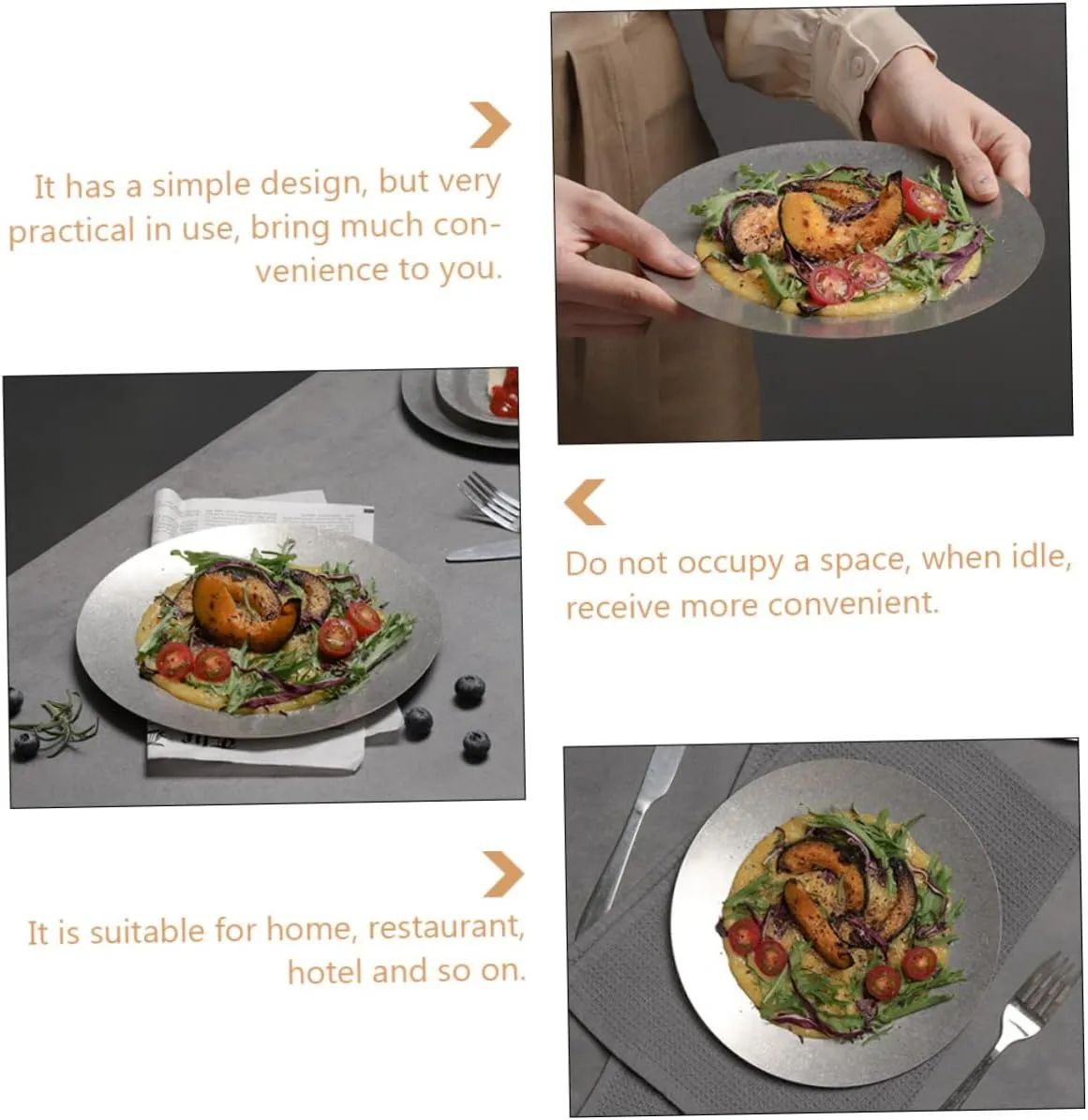 Camping Plate Stainless Steel Food Serving Dinner and Dessert Plate for