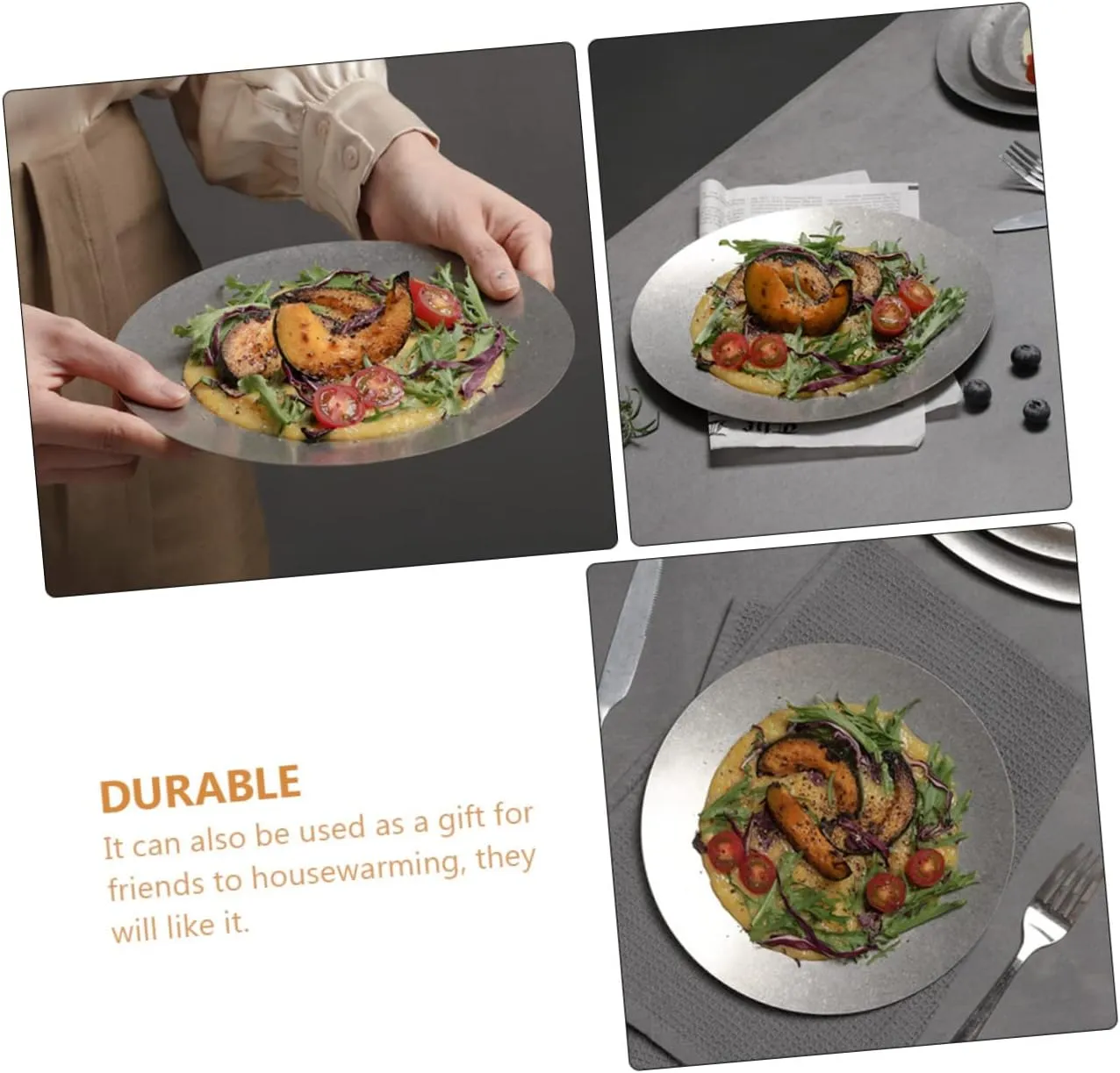 Camping Plate Stainless Steel Food Serving Dinner and Dessert Plate for
