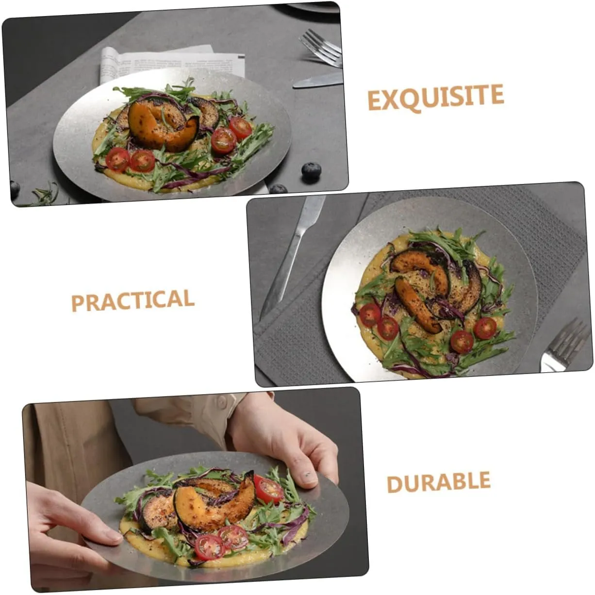 Camping Plate Stainless Steel Food Serving Dinner and Dessert Plate for