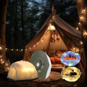 Camping String Light, 49.2FT Rechargeable Waterproof LED Camping Outdoor Light, Portable Emergency Outdoor Tent Lights with 4000mAH Long Lasting Battery for Home Decoration and Yard, Hiking,Camping