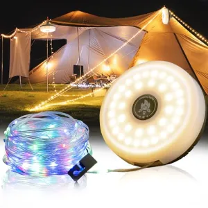 Camping String Lights,4n1 Outdoor Camping Lantern w/ 8 Lighting Modes(32.8Ft)