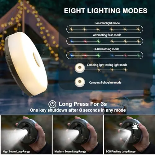 Camping String Lights,4n1 Outdoor Camping Lantern w/ 8 Lighting Modes(32.8Ft)