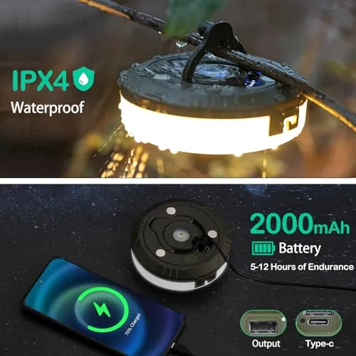 Camping String Lights,4n1 Outdoor Camping Lantern w/ 8 Lighting Modes(32.8Ft)